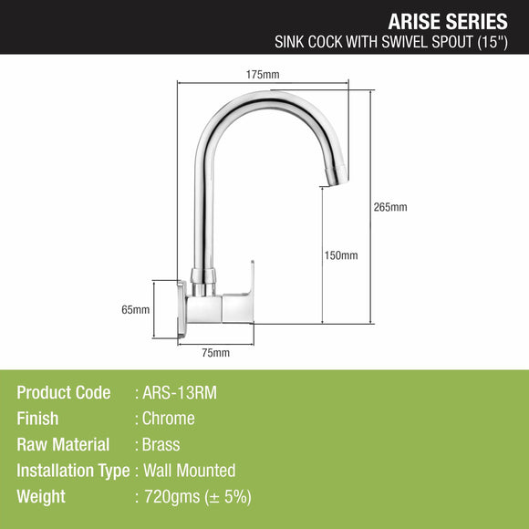 Arise Sink Tap Brass Faucet with Round Swivel Spout (15 Inches) - LIPKA - Lipka Home