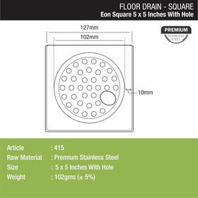 EON Square Floor Drain (5 x 5 Inches) with Hole - LIPKA - Lipka Home