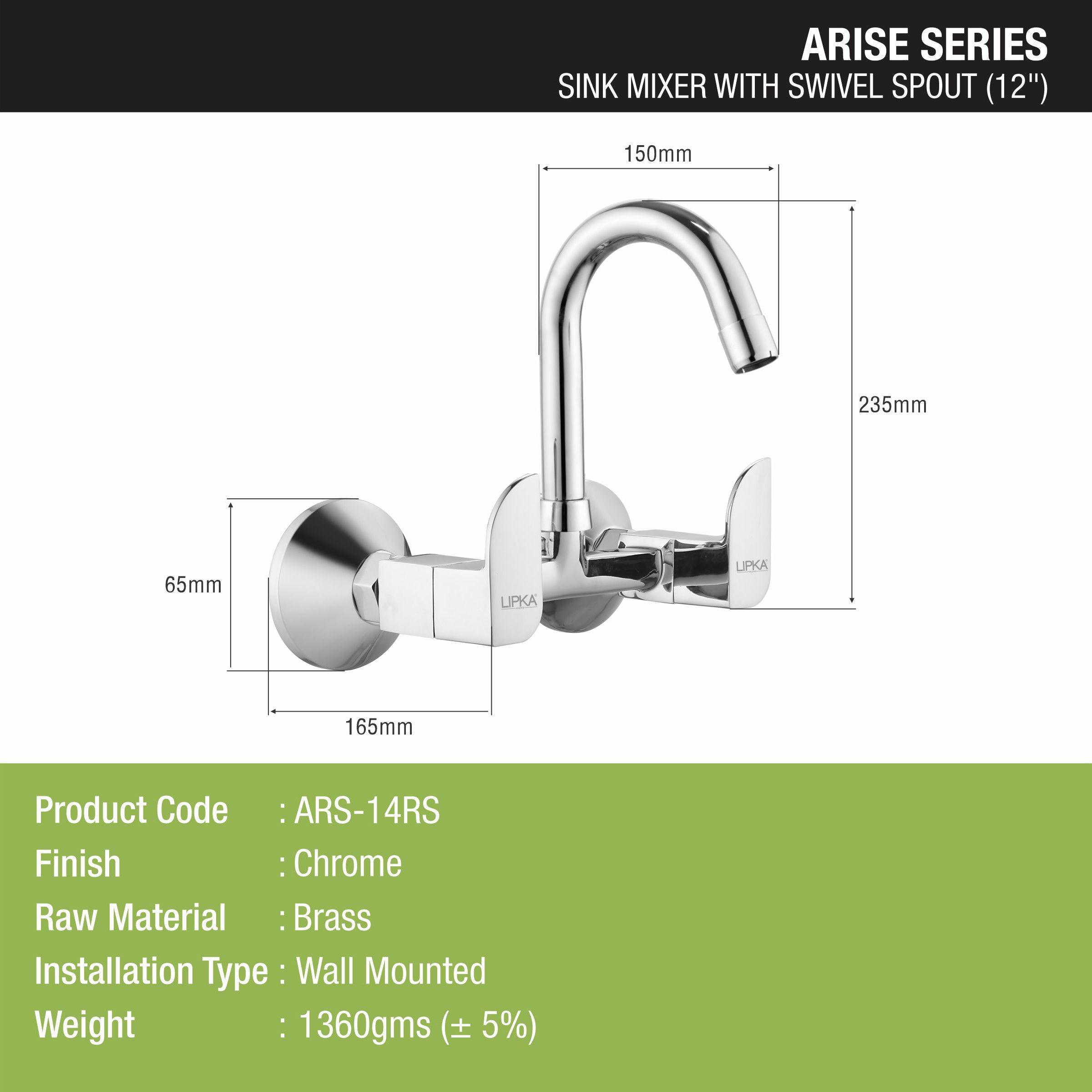 Arise Sink Mixer Brass Faucet with Round Swivel Spout (12 Inches) - LIPKA - Lipka Home