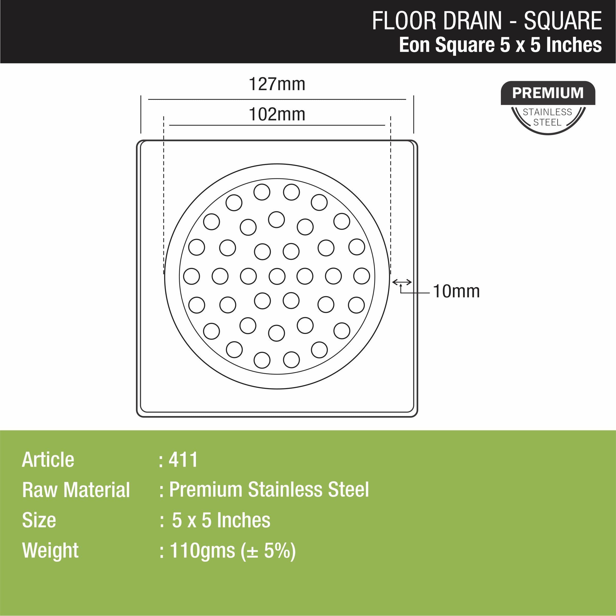 EON Square Floor Drain (5 x 5 Inches) - LIPKA - Lipka Home