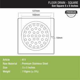 EON Square Floor Drain (5 x 5 Inches) - LIPKA - Lipka Home