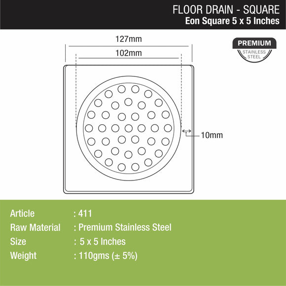 EON Square Floor Drain (5 x 5 Inches) - LIPKA - Lipka Home