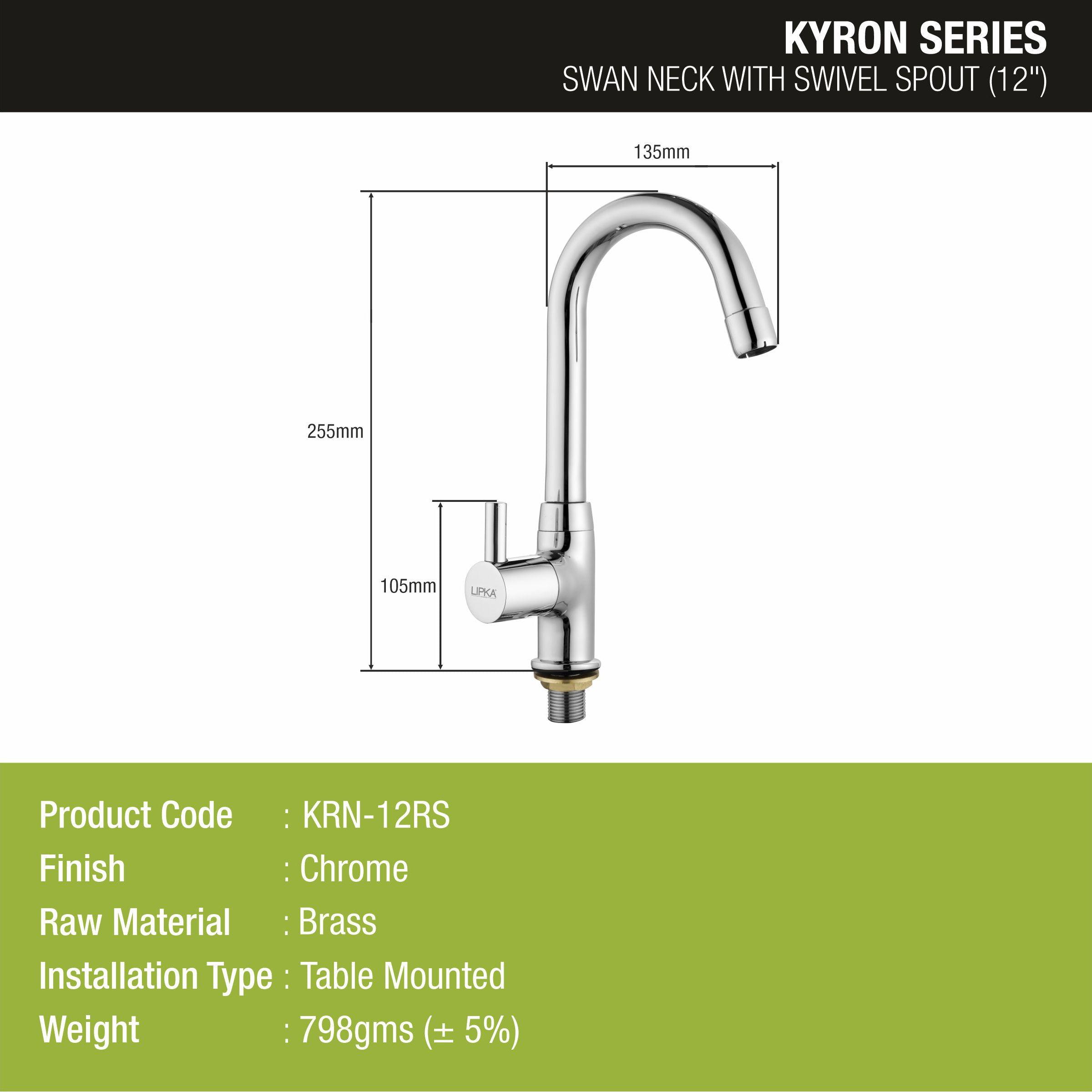 Kyron Swan Neck Brass Faucet with Round Swivel Spout (12 Inches) - LIPKA - Lipka Home