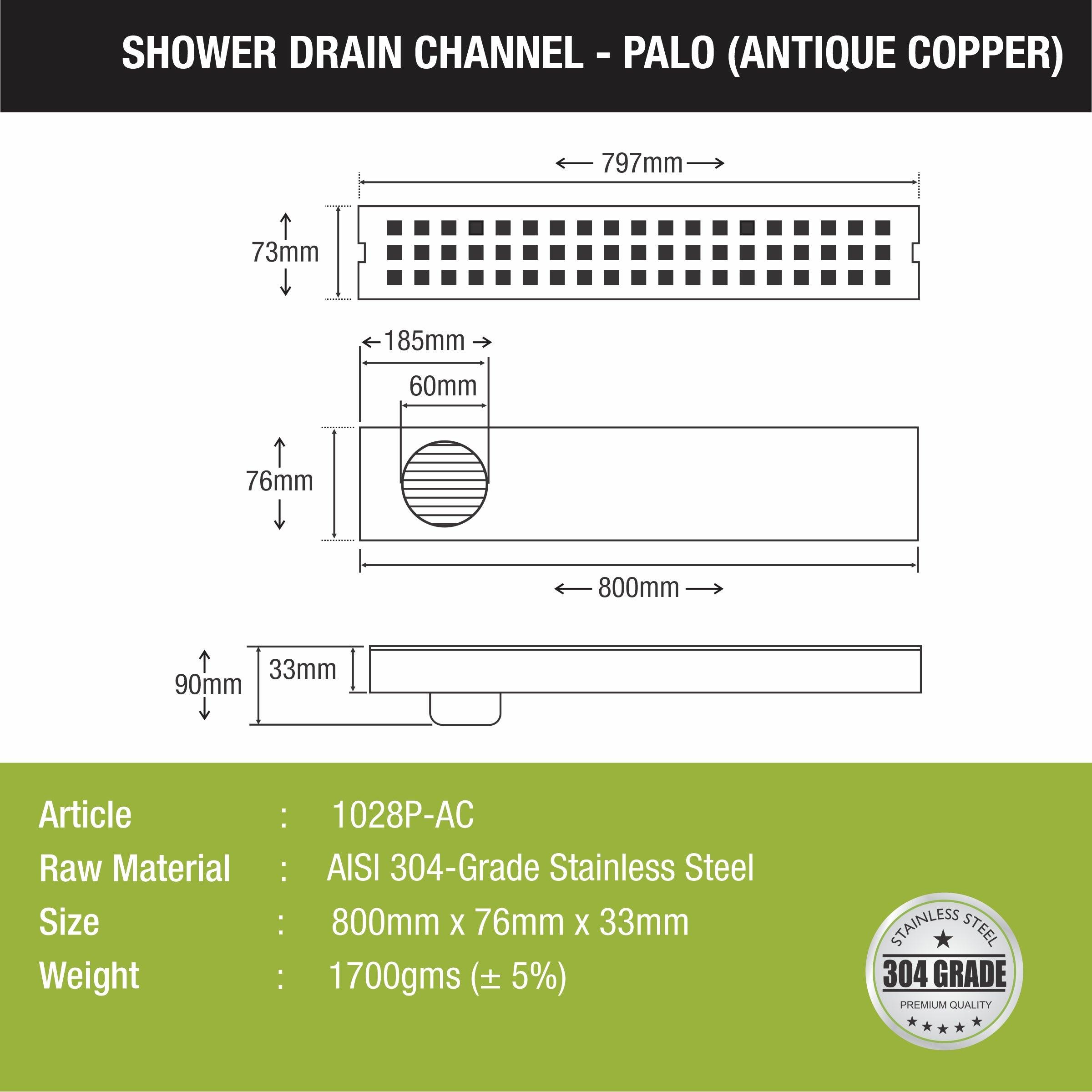 Palo Shower Drain Channel - Antique Copper (32 x 3 Inches) - LIPKA - Lipka Home