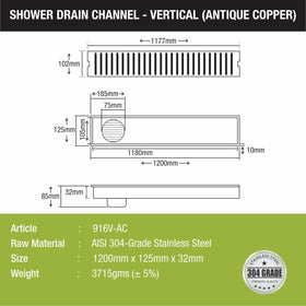 Vertical Shower Drain Channel - Antique Copper (48 x 5 Inches) - LIPKA - Lipka Home