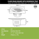 Golden Classic Jali Square Flat Cut Floor Drain (5.5 x 5.5 Inches) with Hole and Cockroach Trap - LIPKA - Lipka Home