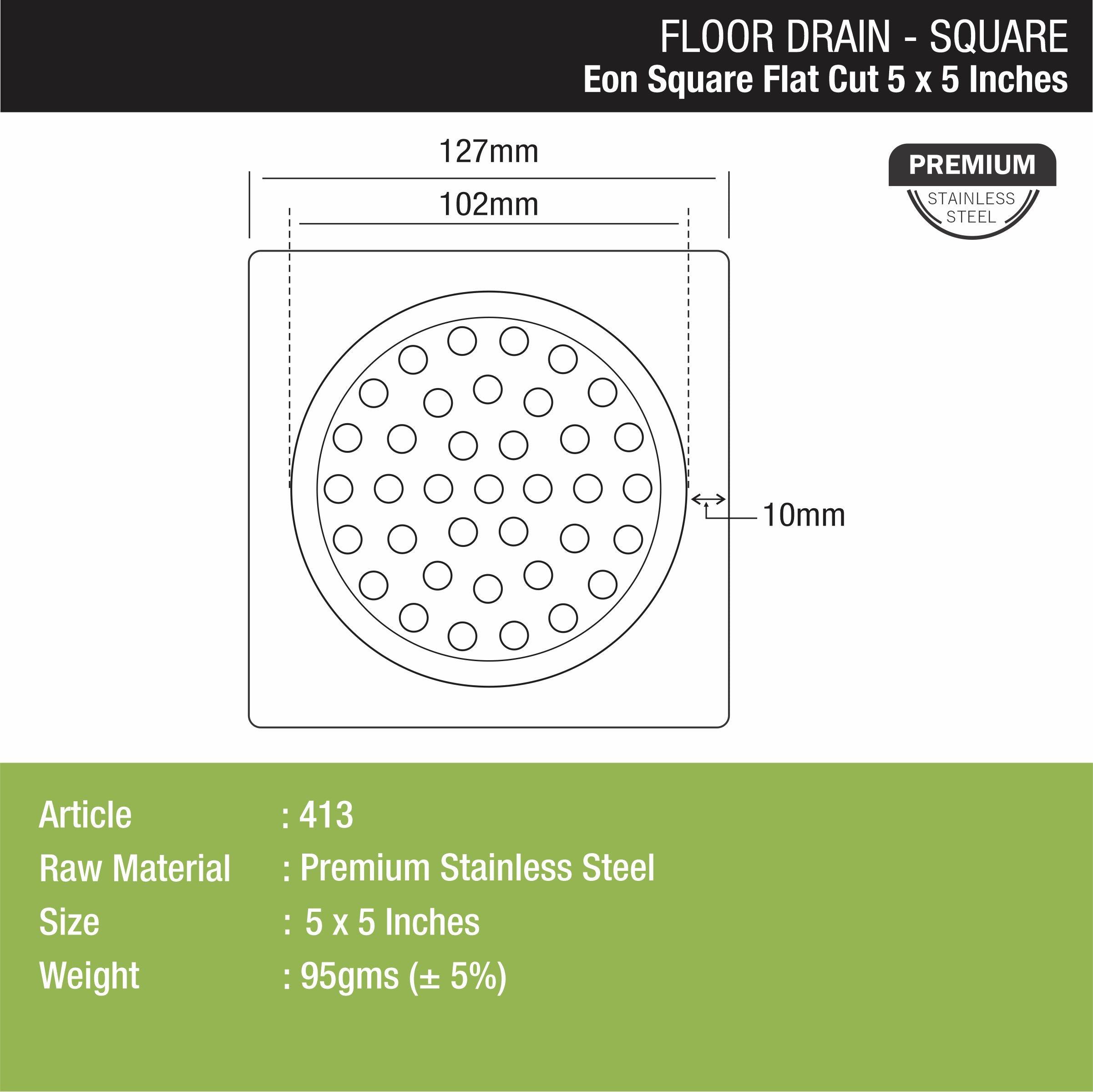 EON Square Flat Cut Floor Drain (5 x 5 Inches) - LIPKA - Lipka Home