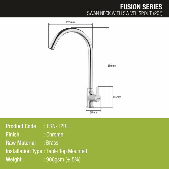 Fusion Swan Neck Brass Faucet with Round Swivel Spout (20 Inches) - LIPKA - Lipka Home