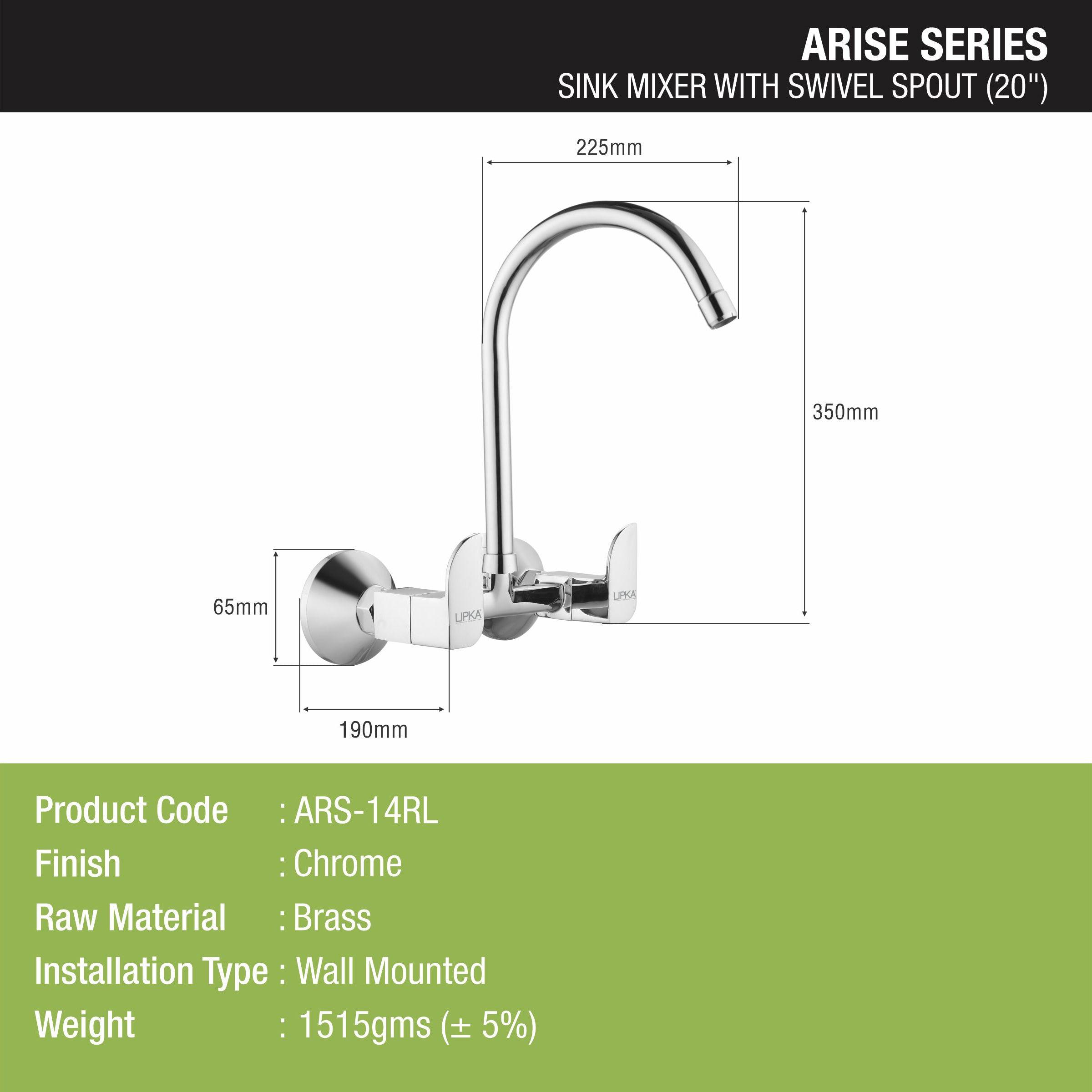 Arise Sink Mixer Brass Faucet with Round Swivel Spout (20 Inches) - LIPKA - Lipka Home