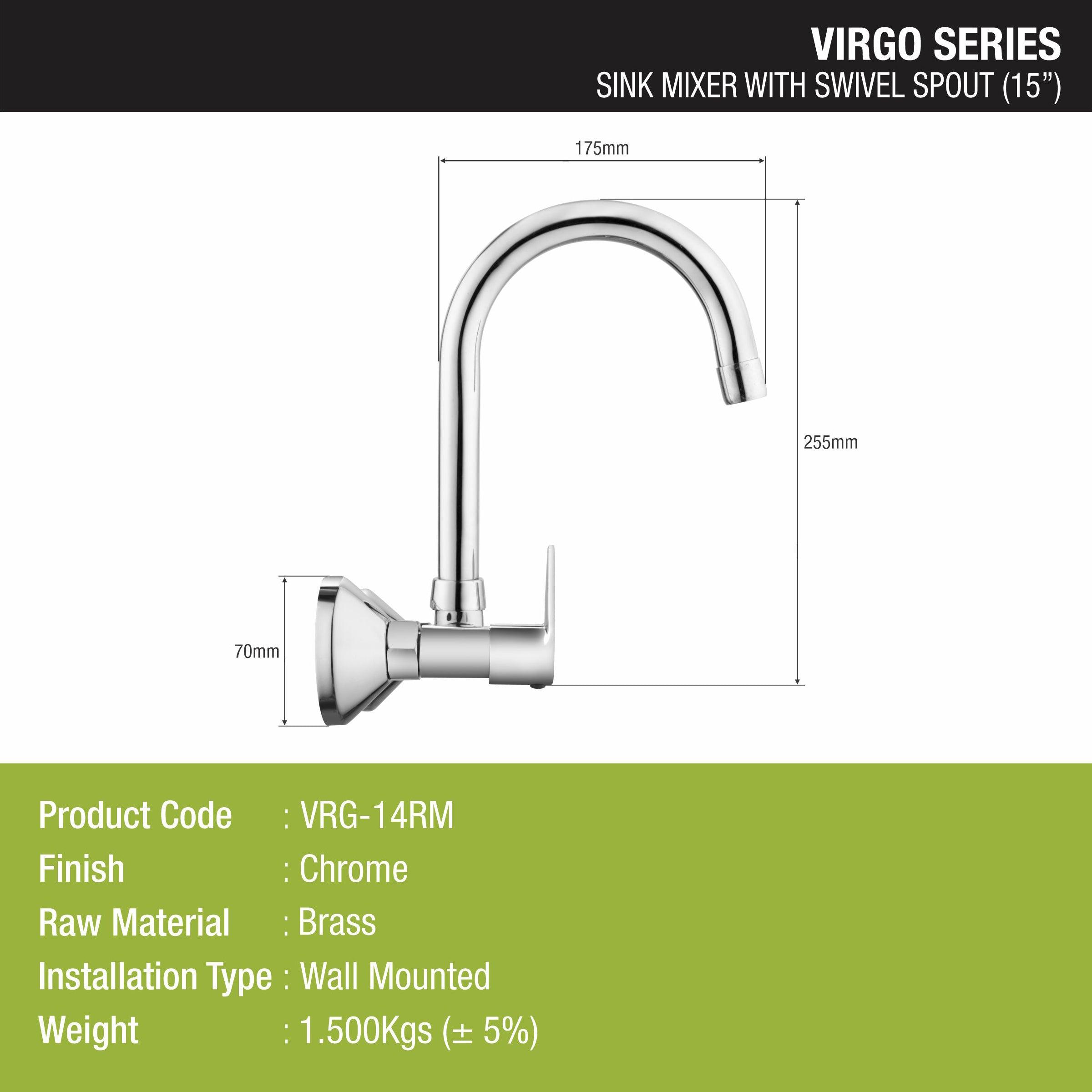 Virgo Sink Mixer Brass Faucet with Round Swivel Spout (15 Inches) - LIPKA - Lipka Home