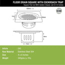 Golden Classic Jali Square Flat Cut Floor Drain (6 x 6 Inches) with Cockroach Trap - LIPKA - Lipka Home