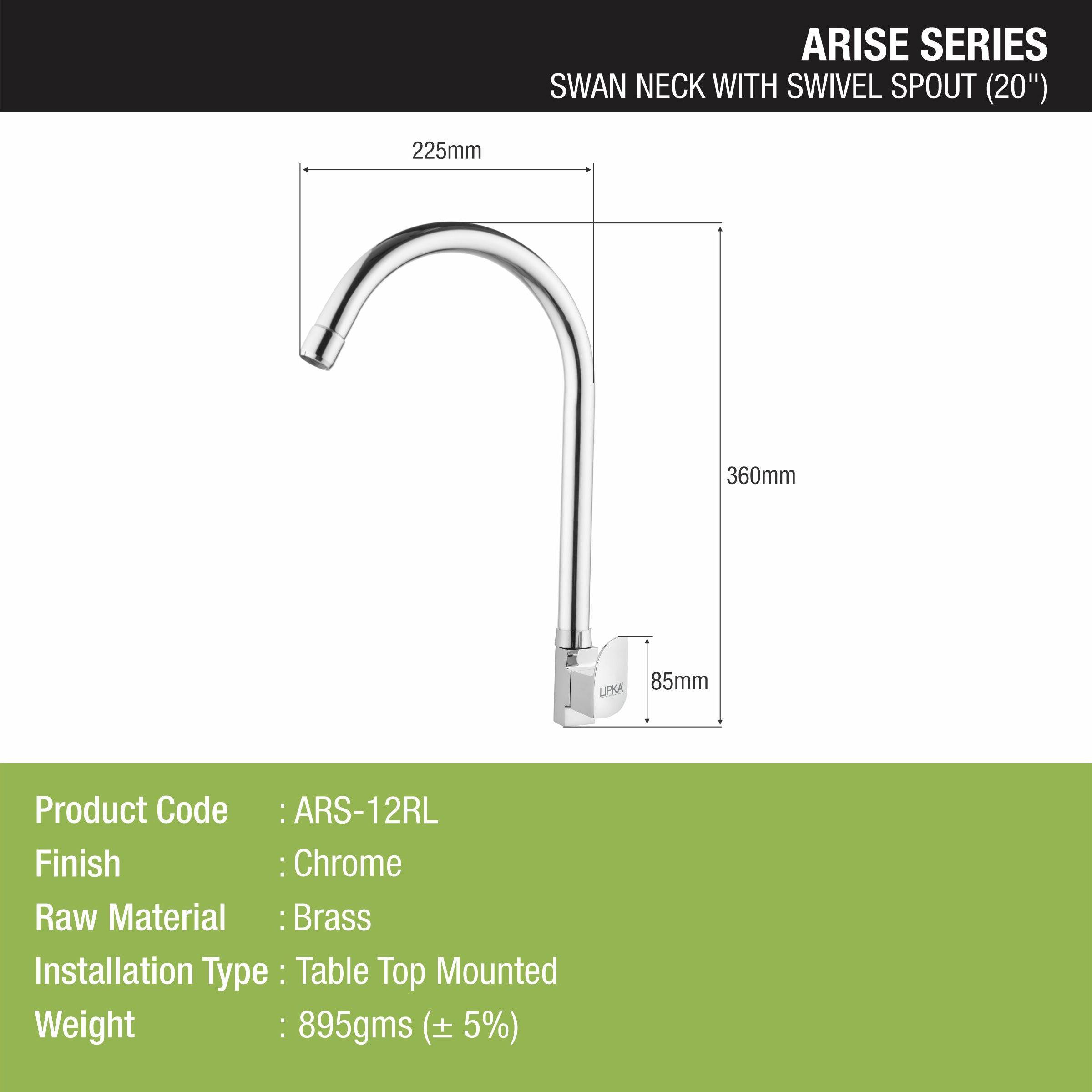 Arise Swan Neck Brass Faucet with Round Swivel Spout (20 Inches) - LIPKA - Lipka Home