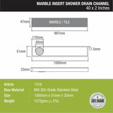 Marble Insert Shower Drain Channel (40 x 2 Inches) - LIPKA