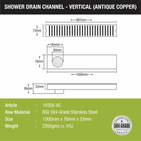 Vertical Shower Drain Channel - Antique Copper (40 x 3 Inches) - LIPKA - Lipka Home