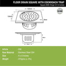 Square Floor Drain (6 x 6 Inches) with Hinge and Cockroach Trap - LIPKA - Lipka Home