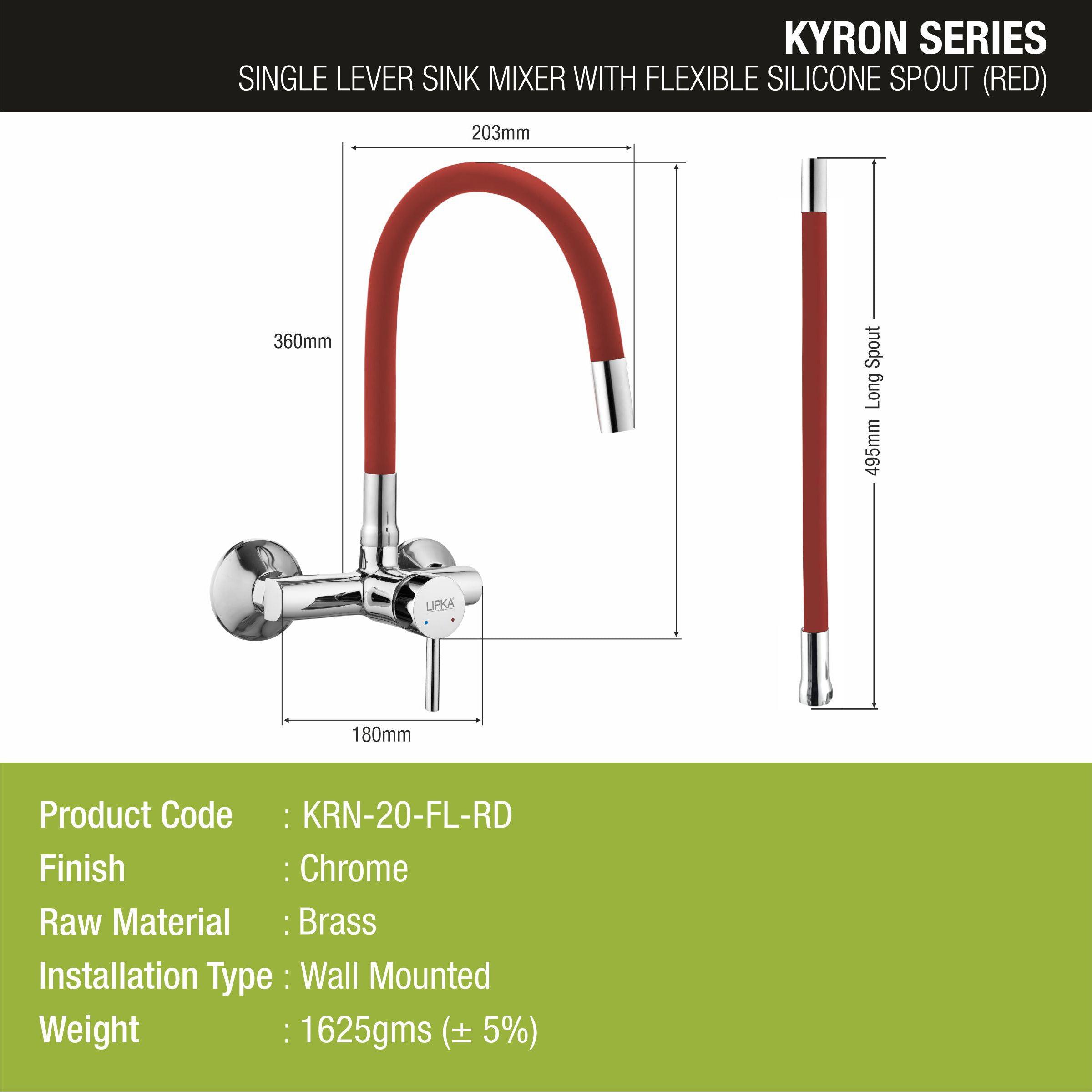 Kyron Single Lever Sink Mixer with Red Flexible Silicone Spout (20 Inches) - LIPKA - Lipka Home