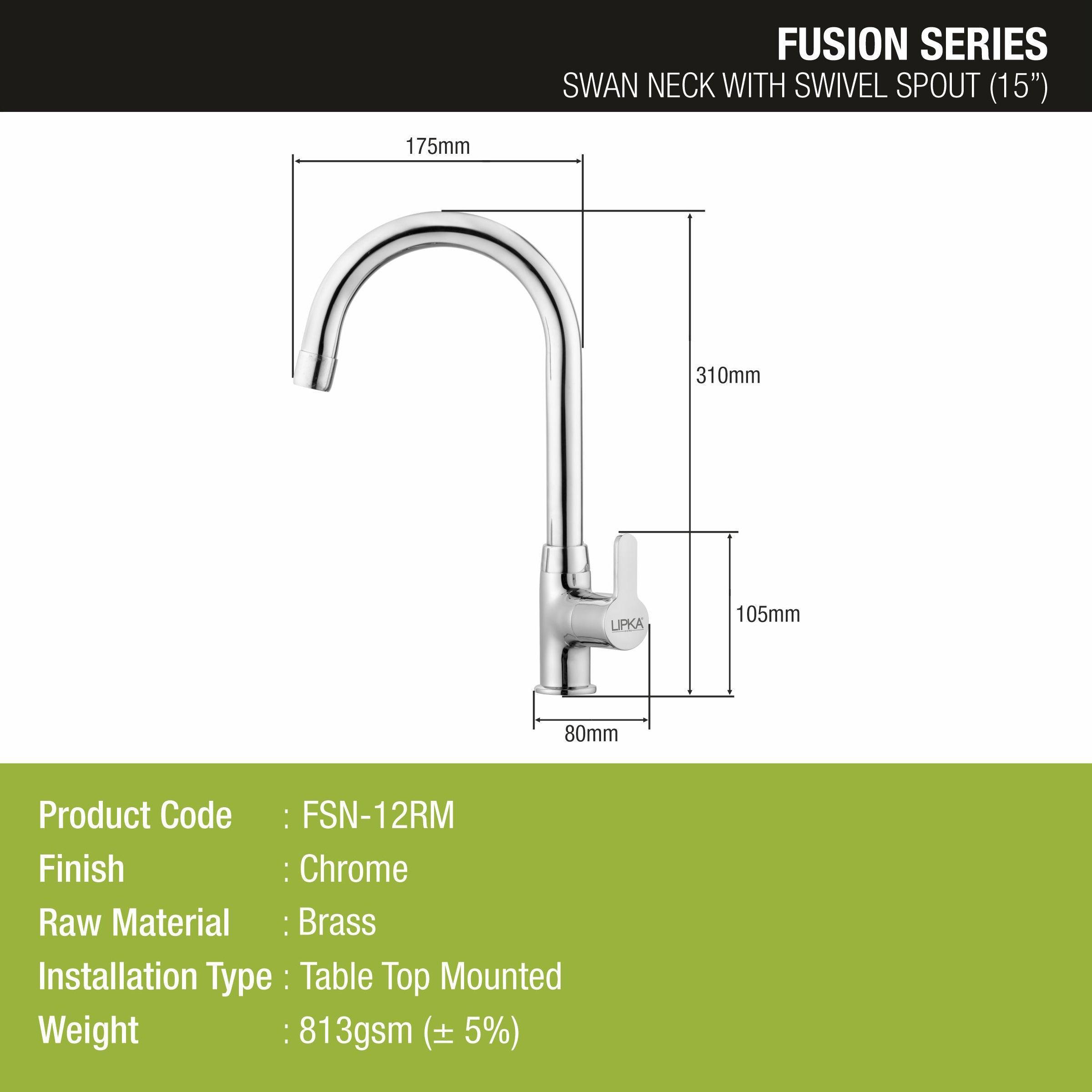 Fusion Swan Neck Brass Faucet with Round Swivel Spout (15 Inches) - LIPKA - Lipka Home