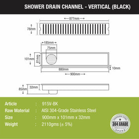 Vertical Shower Drain Channel - Black (36 x 3 Inche) - LIPKA - Lipka Home