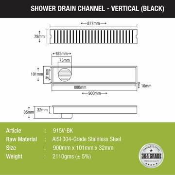 Vertical Shower Drain Channel - Black (36 x 3 Inche) - LIPKA - Lipka Home