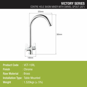 Victory Centre Hole Basin Mixer with Large (20 Inches) Round Swivel Spout Faucet - LIPKA - Lipka Home