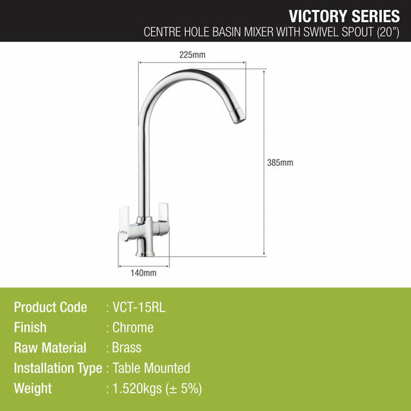 Victory Centre Hole Basin Mixer with Large (20 Inches) Round Swivel Spout Faucet - LIPKA - Lipka Home