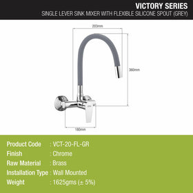 Victory Single Lever Sink Mixer with Grey Flexible Silicone Spout (20 Inches) - LIPKA - Lipka Home