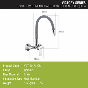 Victory Single Lever Sink Mixer with Grey Flexible Silicone Spout (20 Inches) - LIPKA - Lipka Home