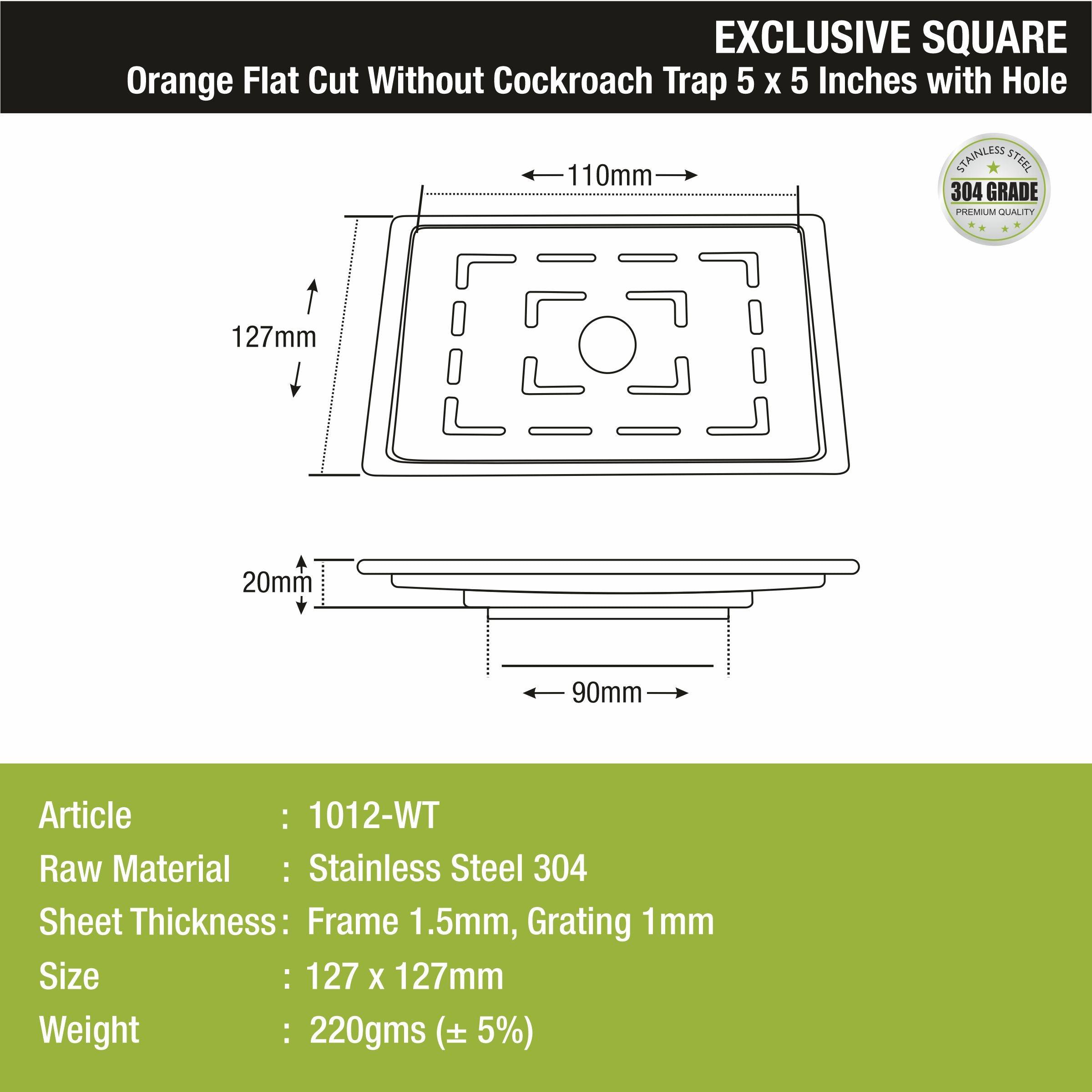 Orange Flat Cut Exclusive Square Floor Drain (5 x 5 Inches) with Hole - LIPKA - Lipka Home