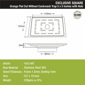 Orange Flat Cut Exclusive Square Floor Drain (5 x 5 Inches) with Hole - LIPKA - Lipka Home