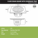 Square Floor Drain (6 x 6 Inches) with Cockroach Trap - LIPKA - Lipka Home