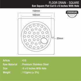 EON Square Flat Cut Floor Drain (6 x 6 Inches) with Hole - LIPKA - Lipka Home