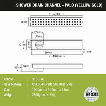 Palo Shower Drain Channel - Yellow Gold (40 x 4 Inches) - LIPKA - Lipka Home