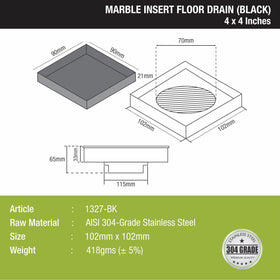 Marble Insert Square Floor Drain - Black (4 x 4 Inches) - LIPKA - Lipka Home