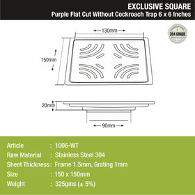 Purple Exclusive Square Flat Cut Floor Drain(6 x 6 Inches) - LIPKA - Lipka Home