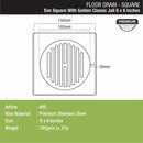 Eon Square Floor Drain with Golden Classic Jali (6 x 6 Inches) - LIPKA - Lipka Home
