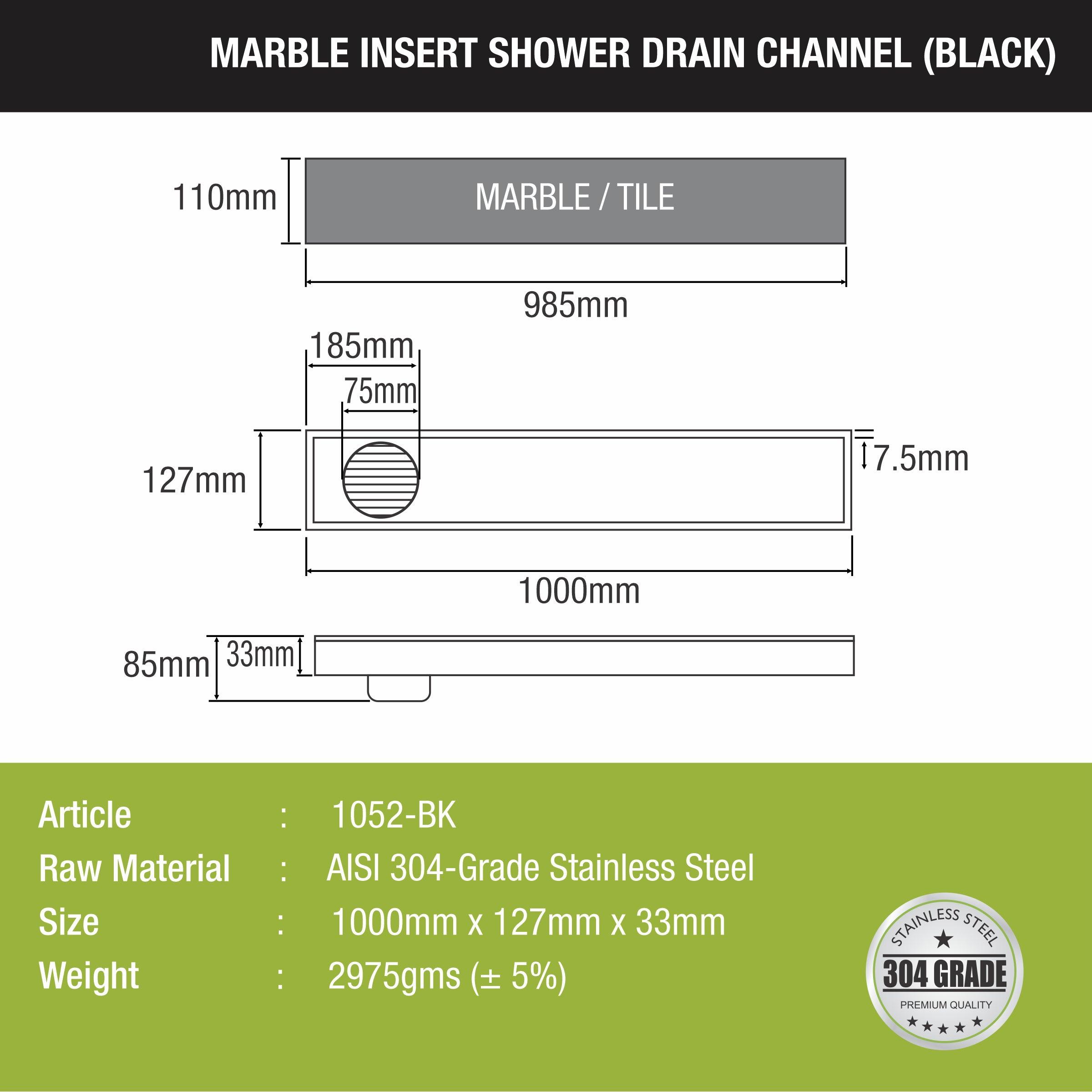 Marble Insert Shower Drain Channel - Black (40 x 5 Inches) - LIPKA - Lipka Home