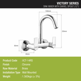 Victory Sink Mixer Brass Faucet with Round Swivel Spout (12 Inches) - LIPKA - Lipka Home