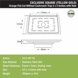 Orange Flat Cut Exclusive Square Floor Drain in Yellow Gold PVD Coating (5 x 5 Inches) with Hole - LIPKA