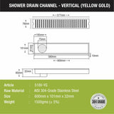Vertical Shower Drain Channel - Yellow Gold (24 x 4 Inches) - LIPKA