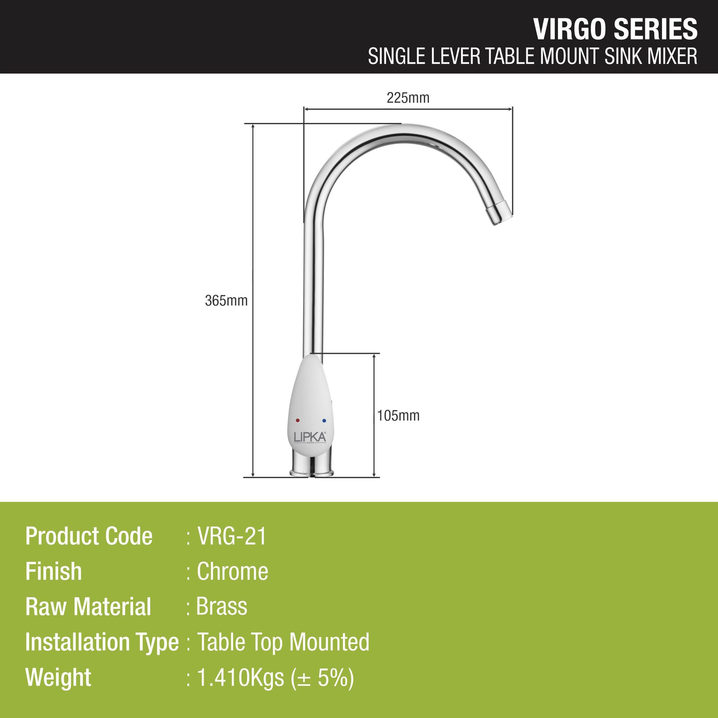 Virgo Single Lever Table Mount Sink Mixer Brass Faucet with Round Swivel Spout (20 Inches) - LIPKA - Lipka Home