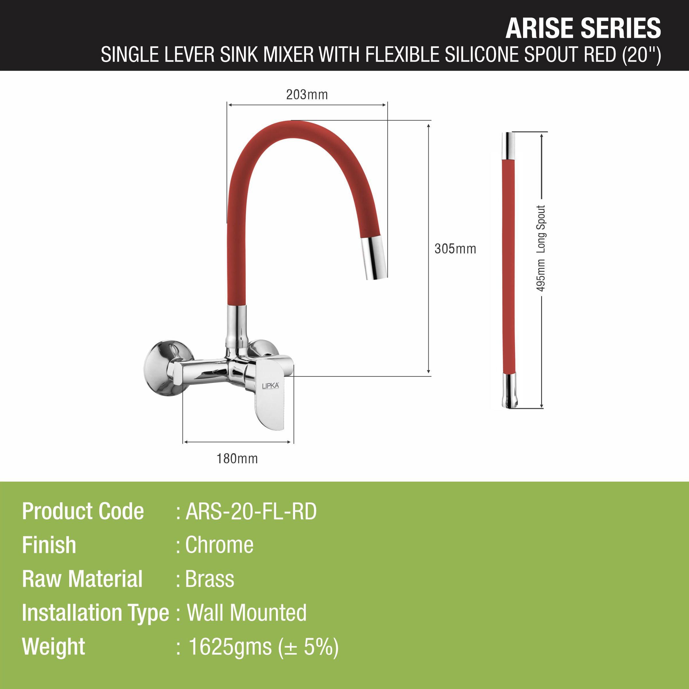 Arise Single Lever Sink Mixer with Red Flexible Silicone Spout (20 Inches) - LIPKA - Lipka Home