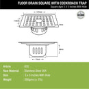 Agni Square Floor Drain (5 x 5 Inches) with Hole and Cockroach Trap- LIPKA - Lipka Home
