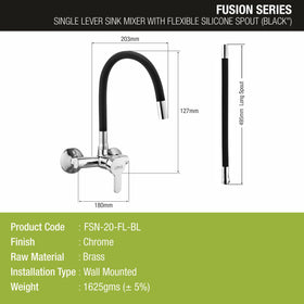 Fusion Single Lever Sink Mixer with Black Flexible Silicone Spout (20 Inches) - LIPKA - Lipka Home