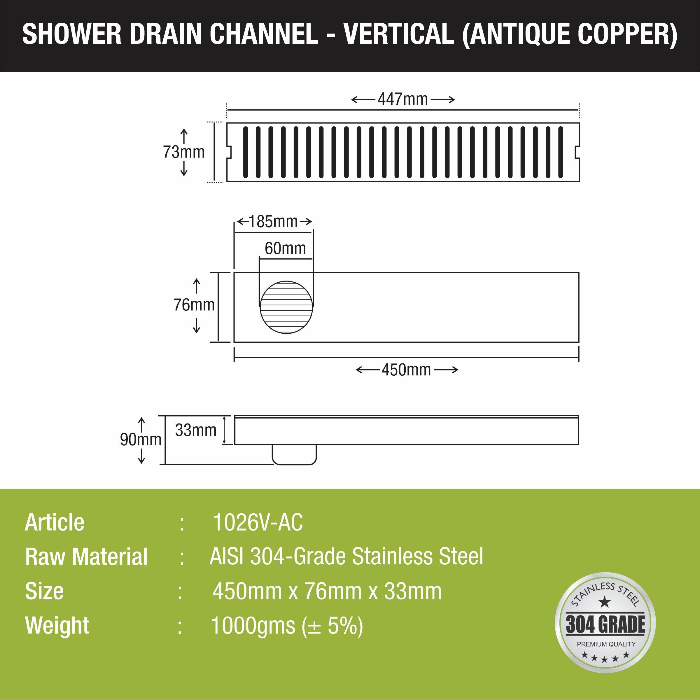 Vertical Shower Drain Channel - Antique Copper (18 x 3 Inches) - LIPKA - Lipka Home