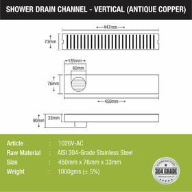 Vertical Shower Drain Channel - Antique Copper (18 x 3 Inches) - LIPKA - Lipka Home
