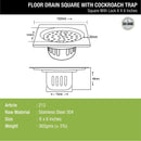 Square Floor Drain (6 x 6 Inches) with Lock and Cockroach Trap - LIPKA - Lipka Home