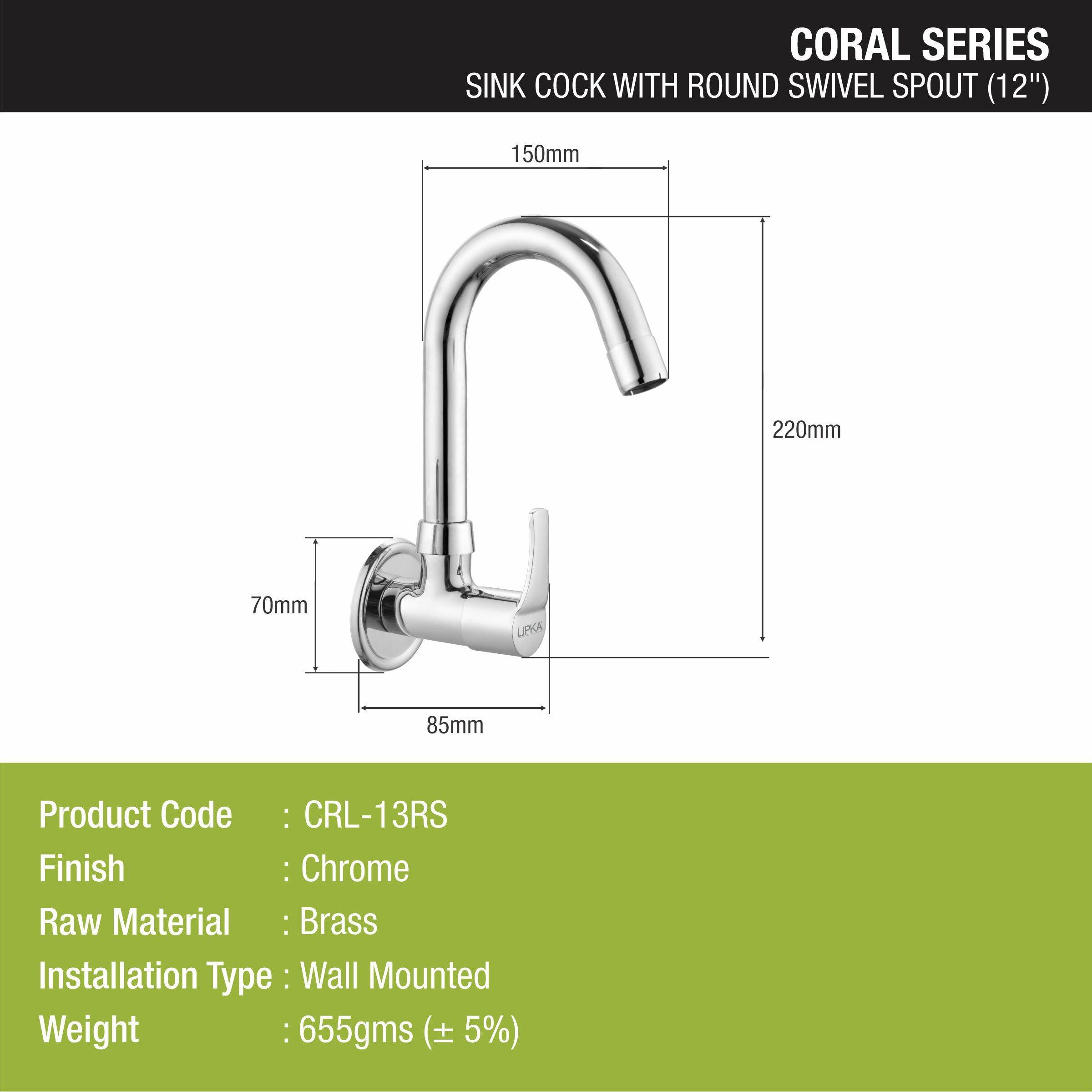 Coral Sink Tap Brass Faucet with Round Swivel Spout (12 Inches) - LIPKA - Lipka Home