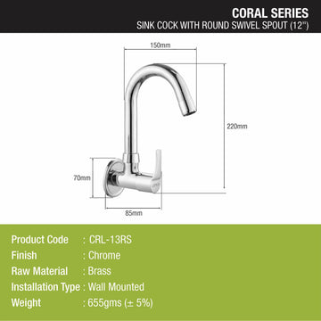 Coral Sink Tap Brass Faucet with Round Swivel Spout (12 Inches) - LIPKA - Lipka Home