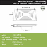 Green Exclusive Square Flat Cut Floor Drain in Yellow Gold PVD Coating (6 x 6 Inches) - LIPKA
