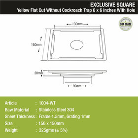 Yellow Exclusive Square Flat Cut Floor Drain (6 x 6 Inches) with Hole - LIPKA - Lipka Home